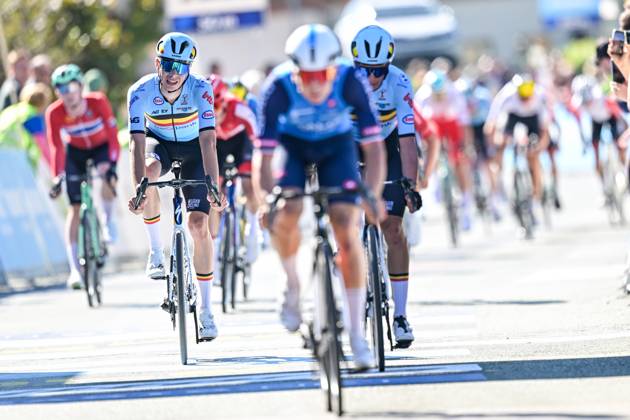 Belgium s Vic De Smet crosses the finish line at the Men juniors Road Race race (110,5 km) at the cycling UEC Road European Championships, in Ljubljana, Slovenia Saturday 3 October 2026. The UEC Road European Championships are taking place from 02 to 07 October in Ljubljana, Slovenia. DAVIDxPINTENS x188606435x