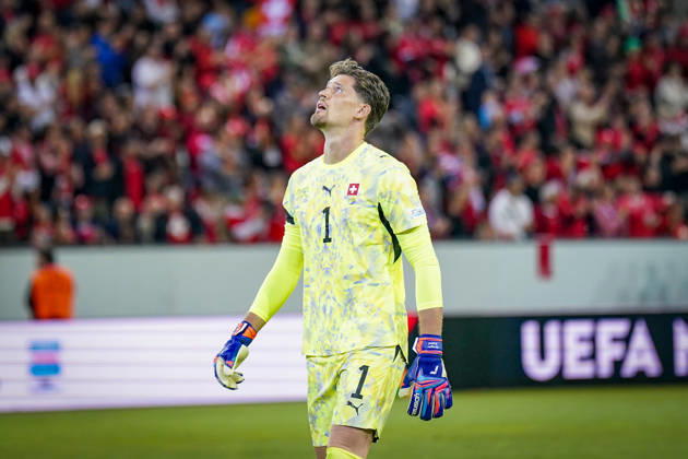 Fussball UEFA Nations League 2026 - 2027, 3. Spieltag - Schweiz vs Slowenien - Thermoplan Arena (Luzern): Gregor Kobel (Schweiz, 1) Mimik, Gesichtsausdruck, Emotion Copyright: xJOERANxSTEINSIEKx