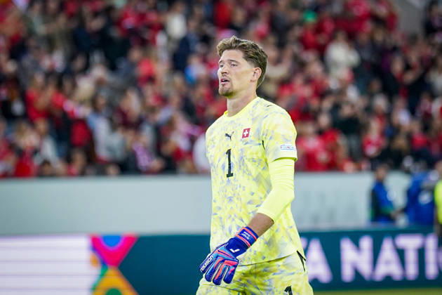 Fussball UEFA Nations League 2026 - 2027, 3. Spieltag - Schweiz vs Slowenien - Thermoplan Arena (Luzern): Gregor Kobel (Schweiz, 1) Mimik, Gesichtsausdruck, Emotion Copyright: xJOERANxSTEINSIEKx