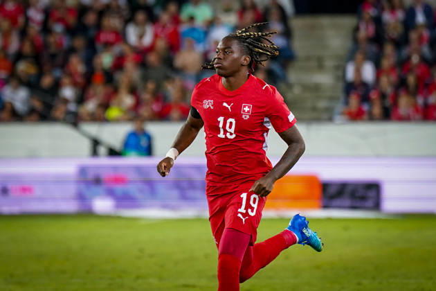 Fussball UEFA Nations League 2026 - 2027, 3. Spieltag - Schweiz vs Slowenien - Thermoplan Arena (Luzern): Premiere für Winsley Boteli (Schweiz, 19) Freude, Emotionen bei seiner Einwechselung. Copyright: xJOERANxSTEINSIEKx
