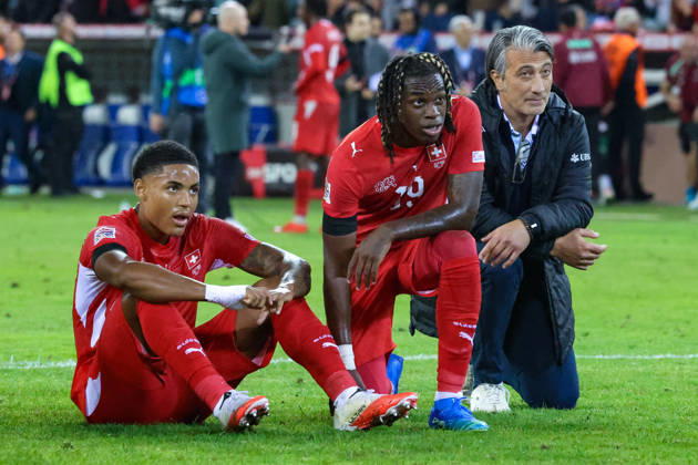 LUCERNE, SWITZERLAND - OCTOBER 03: Murat Yakin (Head Coach Switzerland) and Johan Manzambi (9 Switzerland) and the UEFA Nations League match between Switzerland and Slovenia at thermoplan arena on October 3, 2026 in Lucerne, Switzerland. Copyright: xUrsxOttigerx xSPPx Sportspressphoto_SPR245079