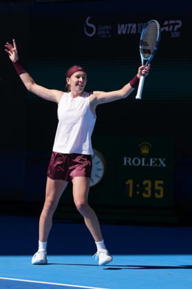 (261004) -- BEIJING, Oct. 4, 2026 -- Nikola Bartunkova celebrates after winning the women s singles round of 32 match between Aryna Sabalenka of Belarus and Nikola Bartunkova of the Czech Republic at 2026 China Open tennis tournament in Beijing, China, Oct. 4, 2026. ) (SP)CHINA-BEIJING-TENNIS-CHINA OPEN-WOMEN S SINGLES(CN) JuxHuanzong
