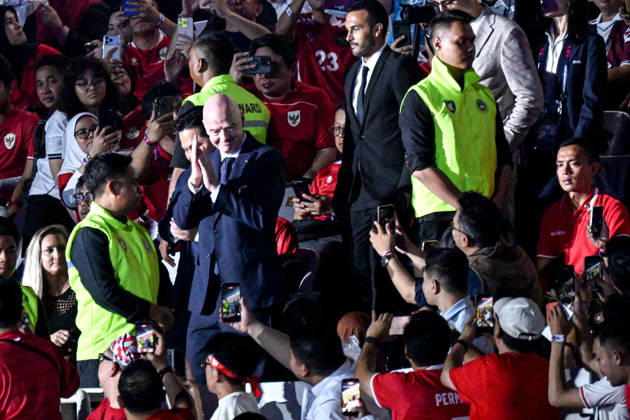 (261005) -- JAKARTA, Oct. 5, 2026 -- FIFA President Gianni Infantino (front, 2nd L) is seen during the closing ceremony before the FIFA ASEAN Cup 2026 Division 1 Final Match between Indonesia and Thailand at Gelora Bung Karno Stadium in Jakarta, Indonesia, Oct. 5, 2026. ) (SP)INDONESIA-JAKARTA-FOOTBALL-FIFA ASEAN CUP 2026-DIVISION 1-FINAL-INDONESIA VS THAILAND AgungxKuncahyaxB.