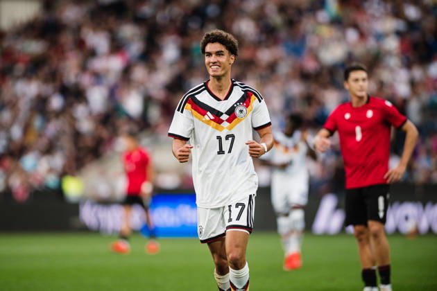 U21, U 21 EM-Qualifikation: Deutschland - Georgien, 06.10.2026 TOR; JUBEL Noah Darvich (Deutschland, 17) zum 1:0 für Deutschland; Fußball, EM-Qualifikation U 21, 10. Spieltag: Deutschland vs. Georgien am 06.10.2026, Bielefeld DFB REGULATIONS PROHIBIT ANY USE OF PHOTOGRAPHS AS IMAGE SEQUENCES AND OR QUASI-VIDEO. Copyright: xBEAUTIFULxSPORTS Tonhäuserx