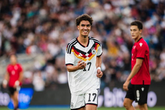 U21, U 21 EM-Qualifikation: Deutschland - Georgien, 06.10.2026 TOR; JUBEL Noah Darvich (Deutschland, 17) zum 1:0 für Deutschland; Fußball, EM-Qualifikation U 21, 10. Spieltag: Deutschland vs. Georgien am 06.10.2026, Bielefeld DFB REGULATIONS PROHIBIT ANY USE OF PHOTOGRAPHS AS IMAGE SEQUENCES AND OR QUASI-VIDEO. Copyright: xBEAUTIFULxSPORTS Tonhäuserx