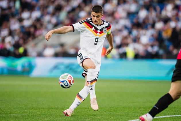 U21, U 21 EM-Qualifikation: Deutschland - Georgien, 06.10.2026 Nicolò Tresoldi (Deutschland, 9); Fußball, EM-Qualifikation U 21, 10. Spieltag: Deutschland vs. Georgien am 06.10.2026, Bielefeld DFB REGULATIONS PROHIBIT ANY USE OF PHOTOGRAPHS AS IMAGE SEQUENCES AND OR QUASI-VIDEO. Copyright: xBEAUTIFULxSPORTS Tonhäuserx