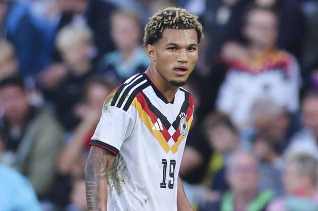 Paris Brunner (Germany) looks dejected during the UEFA Under21 EURO Qualifier, EM, Europameisterschaft between Germany U21, U 21 and Georgia U21 at Almstadion on October 6, 2026 in Bielefeld, Germany. (Photo by Marco Steinbrenner DeFodi Images) -