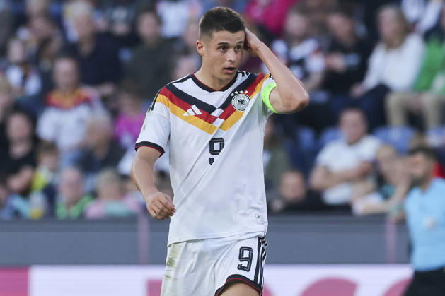 Nicolo Tresoldi (Germany) looks dejected during the UEFA Under21 EURO Qualifier, EM, Europameisterschaft between Germany U21, U 21 and Georgia U21 at Almstadion on October 6, 2026 in Bielefeld, Germany. (Photo by Marco Steinbrenner DeFodi Images) -