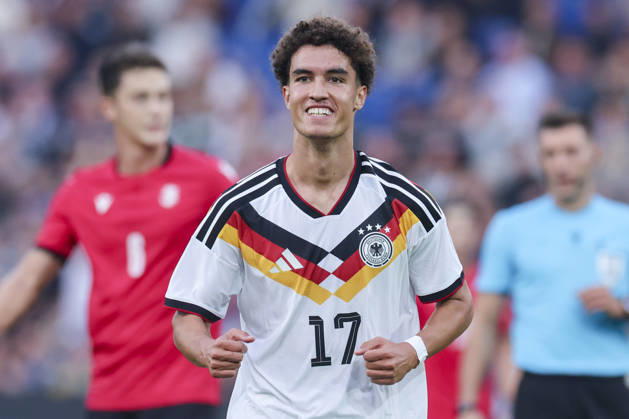 Noah Darvich (Germany) celebrates after scoring his teams first goal during the UEFA Under21 EURO Qualifier, EM, Europameisterschaft between Germany U21, U 21 and Georgia U21 at Almstadion on October 6, 2026 in Bielefeld, Germany. (Photo by Marco Steinbrenner DeFodi Images) -