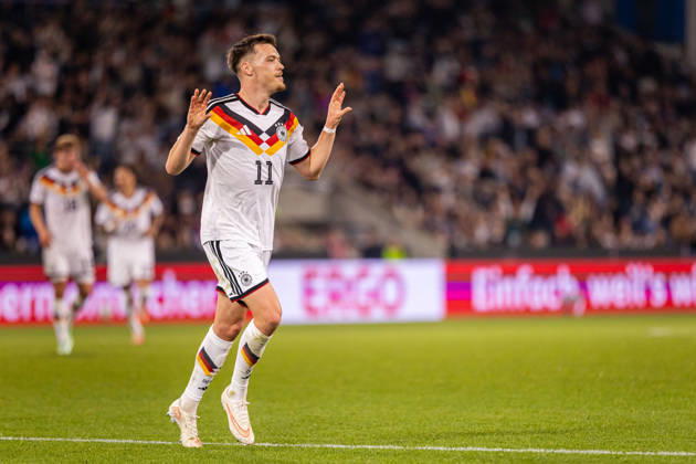 Dzenan Pejcinovic (Deutschland U21, U 21 11) jubelt ueber das Tor zum 2:0 GER, Deutschland (GER) vs. Georgien (GEO), Fussball, UEFA U21 EM-Qualifikation, Gruppe F, 13. Spieltag, Spielzeit 2026 2027, 06.10.2026 GER, Deutschland (GER) vs. Georgien (GEO), Fussball, UEFA U21 EM-Qualifikation, Gruppe F, 13. Spieltag, Spielzeit 2026 2027, 06.10.2026 Bielefeld Copyright: xEibner-Pressefoto JanxRollingerx EP_JSK