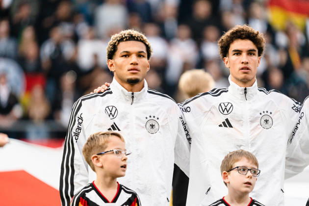 Deutschland: U21, U 21 EM-Qualifikation 2026 2027, Deutschland U21 vs. Georgien U21, Nationalmannschaft, DFB Länderspiel Dienstag 27.03.2026, Schüco Arena, Bielefeld Paris Brunner Noah Darvich Nationalhymne Copyright: xCelinaxLeiersx