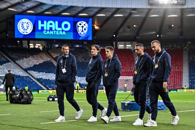 Scotland v Slovenia UEFA Nations League Players of Slovenia arrive during the UEFA Nations League match at Barclays Hampden, Glasgow 06 10 2026 UK Newspapers OUT Copyright: xJamiexJohnstonx FIL-24032-0015