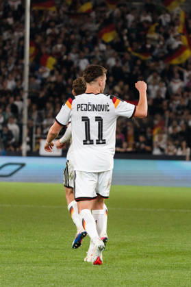 Deutschland: U21, U 21 EM-Qualifikation 2026 2027, Deutschland U21 vs. Georgien U21, Nationalmannschaft, DFB Länderspiel Dienstag 27.03.2026, Schüco Arena, Bielefeld Tor zum 2:0 durch Dzenan Pejcinovic Jubel Freude Emotionen Torjubel Copyright: xCelinaxLeiersx