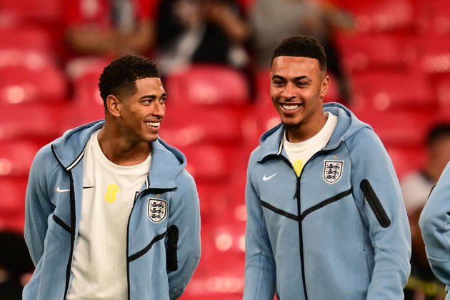 England v Czechia, UEFA Nations League England midfielder Jude Bellingham (10) shares a joke with England forward Morgan Rogers (17) during the UEFA Nations League match between England and Czechia at Wembley Stadium, London, UK on 6 October 2026. London Wembley Stadium Greater London UK Editorial use only , Copyright: xDennisxGoodwinx PSI-24957-0008