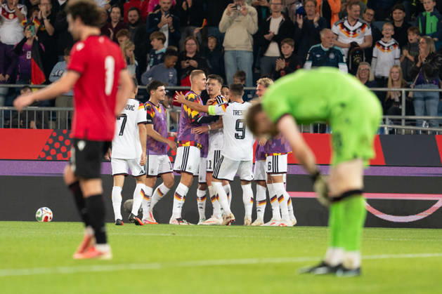 06.10.2026, GER, Deutschland U21, U 21 vs Georgien U21 Torjubel Jubel ueber das Tor zum 2:0 durch Dzenan Pejcinovic (Deutschland U21, 11) Arijon Ibrahimovic (Deutschland U21, 7) Nicolo Tresoldi (Deutschland U21, 9) Leandro Morgalla (Deutschland U21, 6) Bielefeld SchücoArena Bielefeld Deutschland Copyright: xnordphotoxGmbHx xChristianxSchulzex