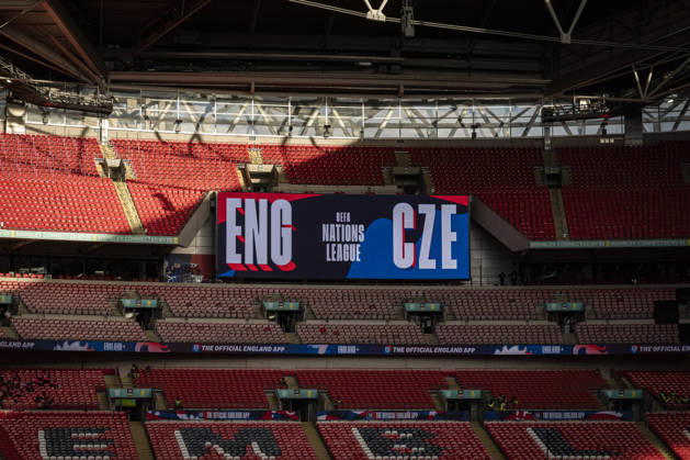 RECORD DATE NOT STATED 6th October 2026; Wembley Stadium, London, England; UEFA Nations League Football, England versus Czech Republic; The big screen in the stand showing the game details GodfreyxPitt