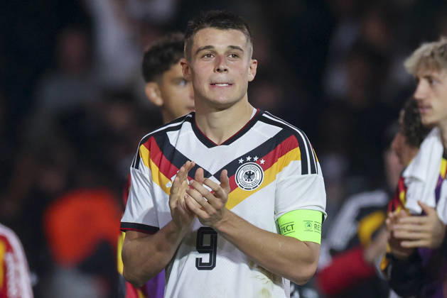 Nicolo Tresoldi (Germany) cheers during the UEFA Under21 EURO Qualifier, EM, Europameisterschaft between Germany U21, U 21 and Georgia U21 at Almstadion on October 6, 2026 in Bielefeld, Germany. (Photo by Marco Steinbrenner DeFodi Images) -