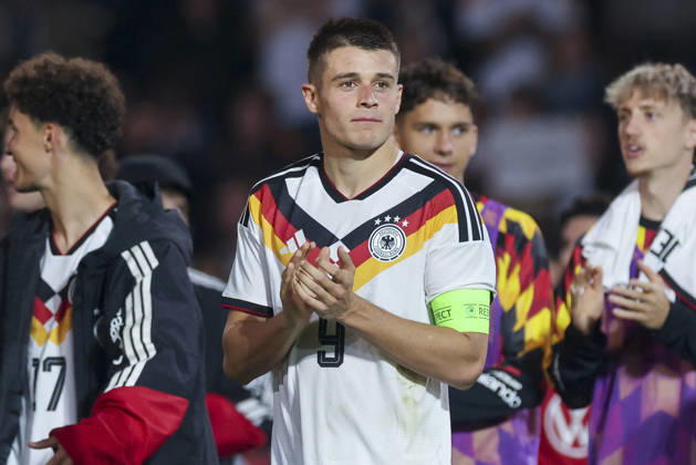 Nicolo Tresoldi (Germany) cheers during the UEFA Under21 EURO Qualifier, EM, Europameisterschaft between Germany U21, U 21 and Georgia U21 at Almstadion on October 6, 2026 in Bielefeld, Germany. (Photo by Marco Steinbrenner DeFodi Images) -