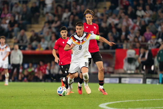 06.10.2026, GER, Deutschland U21, U 21 vs Georgien U21 Nicolo Tresoldi (Deutschland U21, 9) Einzelaktion; Ganzkörper Ganzkoerper ; Ball am Fuss; Bielefeld SchücoArena Bielefeld Deutschland Copyright: xnordphotoxGmbHx xChristianxSchulzex