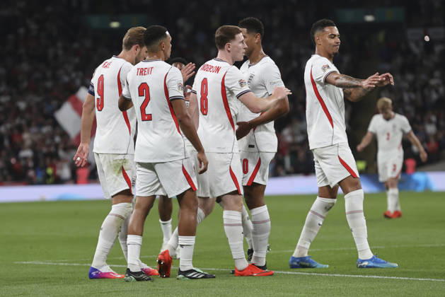 England v Czechia UEFA Nations League The England players celebrate their side™s 1st goal during the UEFA Nations League match at Wembley Stadium, London 06 10 2026 UK Newspapers OUT Copyright: xPaulxChestertonx FIL-24030-0006