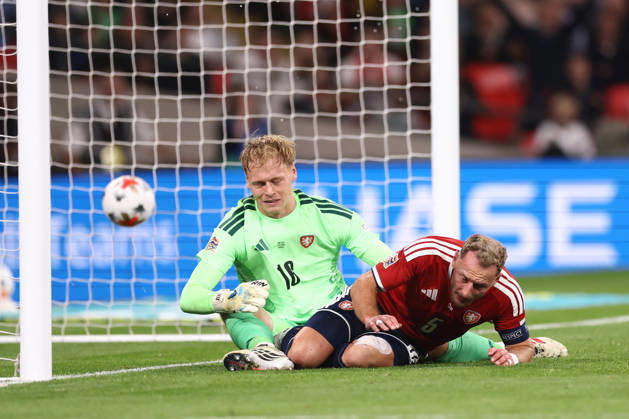 England v Czechia 06 October 2026, Wembley - UEFA Nations League - England v Czechia - Matej Radosta of Czechia reacts after Vladimir Coufal of Czechia had scored an own goal - Photo: Jacques Feeney Offside. London UK Copyright: xJacquesxFeeneyx xOffsidexOffside