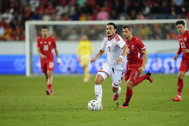 Luzern, Switzerland - October 06: Eljif Elmas (7 MKD) against Remo Freuler (8 SUI) during the UEFA Nations League match between Switzerland and North Macedonia at thermoplan arena on October 06, 2026 in Luzern, Switzerland. Copyright: xKjetilxWaberx xSPPx Sportspressphoto_SPR247237