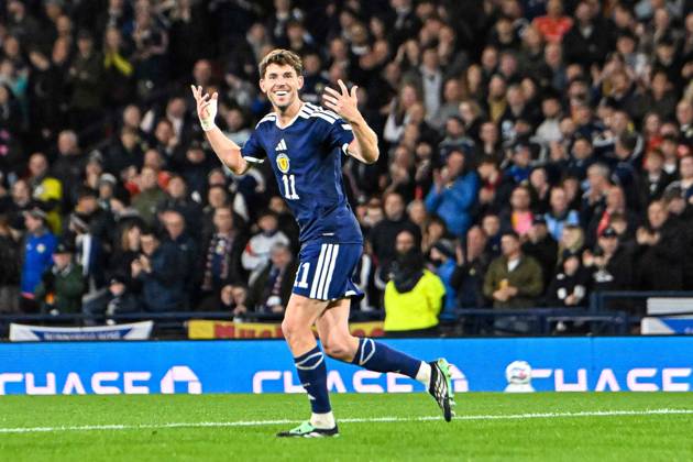 Scotland v Slovenia UEFA Nations League Ryan Christie of Scotland scores his sides first goal of the match and celebrates his goal during the UEFA Nations League match at Barclays Hampden, Glasgow 06 10 2026 UK Newspapers OUT Copyright: xJamiexJohnstonx FIL-24032-0056