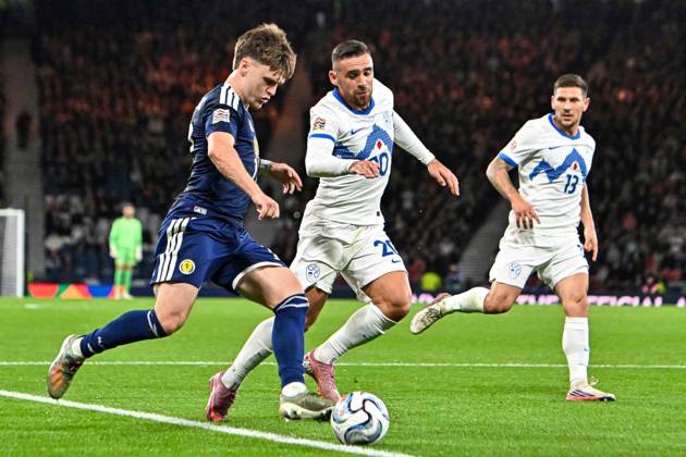 Scotland v Slovenia UEFA Nations League Ben Gannon-Doak of Scotland and Alijosa Matko of Slovenia during the UEFA Nations League match at Barclays Hampden, Glasgow 06 10 2026 UK Newspapers OUT Copyright: xJamiexJohnstonx FIL-24032-0063