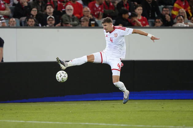 Luzern, Switzerland - October 06: Andrej Stojchevski (4 MKD) during the UEFA Nations League match between Switzerland and North Macedonia at thermoplan arena on October 06, 2026 in Luzern, Switzerland. Copyright: xKjetilxWaberx xSPPx Sportspressphoto_SPR247277