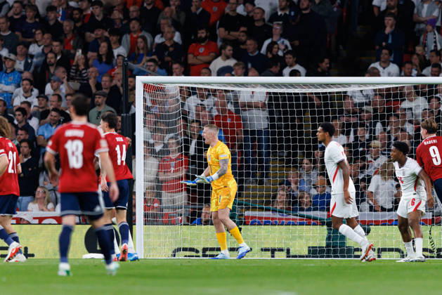 England v Czechia UEFA Nations League, Tuesday 6th October 2026: Jordan Pickford of England shouts instructions during the UEFA Nations League Group C Fixture between England and Czechia at Wembley Stadium, Wembley in London, England. (Photo by Alex Ferrelly Sports Press Photo) Copyright: xAlexxFerrelly SportsxPressxPhotox Sportspressphoto_SPR247278