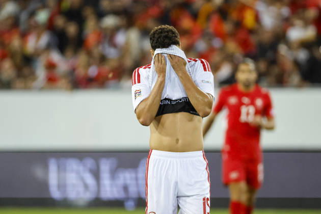 Agon Elezi (Nordmazedonien, 15), Mimik, Gesichtsausdruck, Emotion , Schweiz, UEFA , Nations League, Matchday 4, Schweiz vs. Nordmazedonien, 06.10.2026, Luzern Swissporarena Schweiz Copyright: xGrantxHubbsx