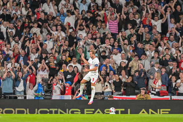 Harry Kane of England celebrates scoring close to the end of the first half during the Nations League match between England and Czechia at Wembley Stadium, London, England on 6 October 2026. Copyright: xPhilxHutchinsonx 45480011