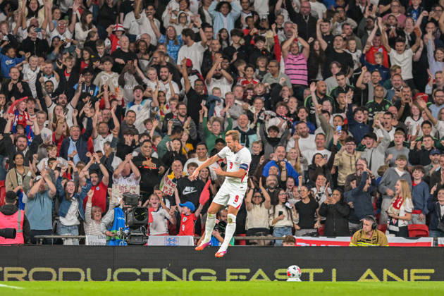 Harry Kane of England celebrates scoring close to the end of the first half during the Nations League match between England and Czechia at Wembley Stadium, London, England on 6 October 2026. Copyright: xPhilxHutchinsonx 45480013