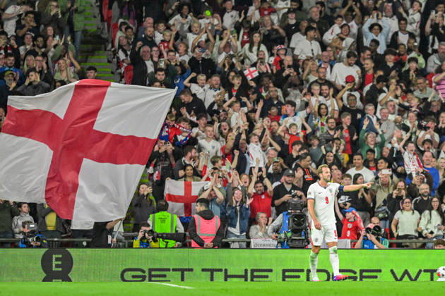 Harry Kane of England celebrates scoring close to the end of the first half during the Nations League match between England and Czechia at Wembley Stadium, London, England on 6 October 2026. Copyright: xPhilxHutchinsonx 45480014