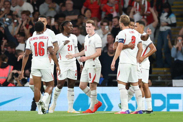 England v Czech Republic, UEFA Nations League Harry Kane Jude Bellingham Elliot Anderson Myles Eberechi Eze Lewis-Skelly celebrate their team s first goal, an own goal scored by Vladimir Coufal of Czechia (not pictured) during the England v Czech Republic UEFA Nations League Group 3 match at Wembley Stadium, London, England on 6 October 2026 Credit: Tiego Grenho Every Second Media Editorial use only. All images are copyright Every Second Media Limited. No images may be reproduced without prior permission. Copyright: xIMAGO EveryxSecondxMediax ESM-2201-0023 TiegoxGrenhox xEveryxSecondxMediax