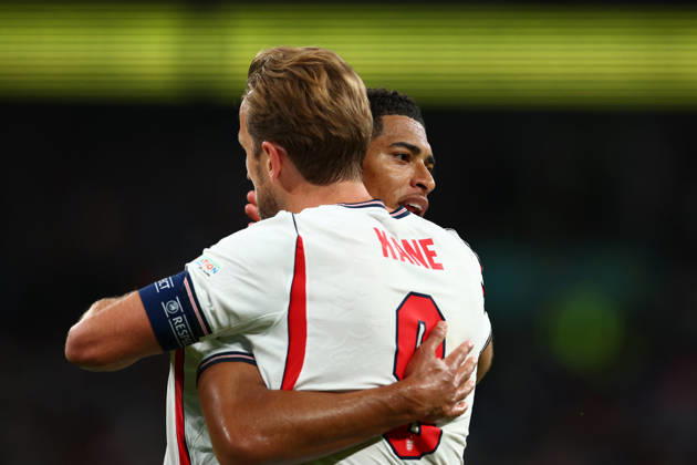 UEFA Nations League: England v Czech Republic LONDON, UK - 6th Oct 2026: Harry Kane of England celebrates scoring his side s second goal with team mate Jude Bellingham during the UEFA Nations League Group A3 match between England and Czech Republic at Wembley Stadium London Wembley Stadium England United Kingdom Copyright: xCraigxMercerx xPeakxActionxPhotosx