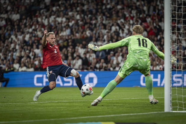 RECORD DATE NOT STATED 6th October 2026; Wembley Stadium, London, England; UEFA Nations League Football, England versus Czech Republic; Vladimir Coufal of Czech Republic scores past his own goalkeeper Lukas Hornicek in the 27th minute to make the score 1-0 GodfreyxPitt