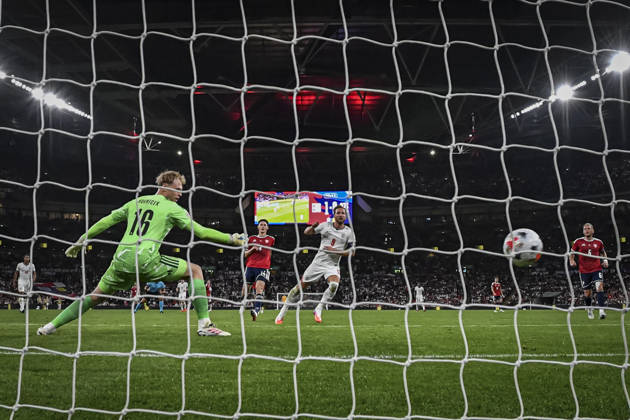 RECORD DATE NOT STATED 6th October 2026; Wembley Stadium, London, England; UEFA Nations League Football, England versus Czech Republic; Harry Kane of England scores past Lukas Hornicek of Czech Republic in the 40th minute to make the score 2-0 GodfreyxPitt