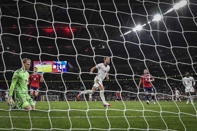 RECORD DATE NOT STATED 6th October 2026; Wembley Stadium, London, England; UEFA Nations League Football, England versus Czech Republic; Harry Kane of England celebrates scoring past Lukas Hornicek of Czech Republic in the 40th minute to make the score 2-0 GodfreyxPitt