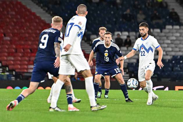 Scotland v Slovenia UEFA Nations League Adam Gnezda Cerin of Slovenia on the ball during the UEFA Nations League match at Barclays Hampden, Glasgow 06 10 2026 UK Newspapers OUT Copyright: xJamiexJohnstonx FIL-24032-0087