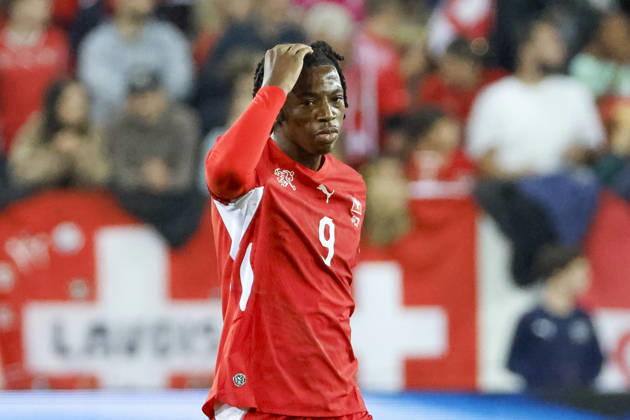 Johan Manzambi (Schweiz, 09), Mimik, Gesichtsausdruck, Emotion , Schweiz, UEFA , Nations League, Matchday 4, Schweiz vs. Nordmazedonien, 06.10.2026, Luzern Swissporarena Schweiz Copyright: xGrantxHubbsx
