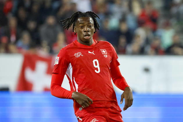 Johan Manzambi (Schweiz, 09), Mimik, Gesichtsausdruck, Emotion , Schweiz, UEFA , Nations League, Matchday 4, Schweiz vs. Nordmazedonien, 06.10.2026, Luzern Swissporarena Schweiz Copyright: xGrantxHubbsx