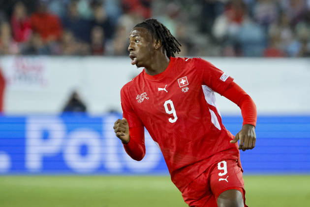 Johan Manzambi (Schweiz, 09), Mimik, Gesichtsausdruck, Emotion , Schweiz, UEFA , Nations League, Matchday 4, Schweiz vs. Nordmazedonien, 06.10.2026, Luzern Swissporarena Schweiz Copyright: xGrantxHubbsx