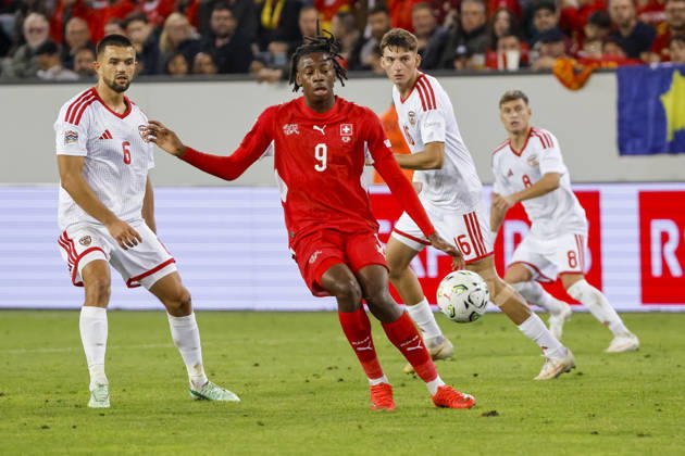 Johan Manzambi (Schweiz, 09) am Ball , Schweiz, UEFA , Nations League, Matchday 4, Schweiz vs. Nordmazedonien, 06.10.2026, Luzern Swissporarena Schweiz Copyright: xGrantxHubbsx