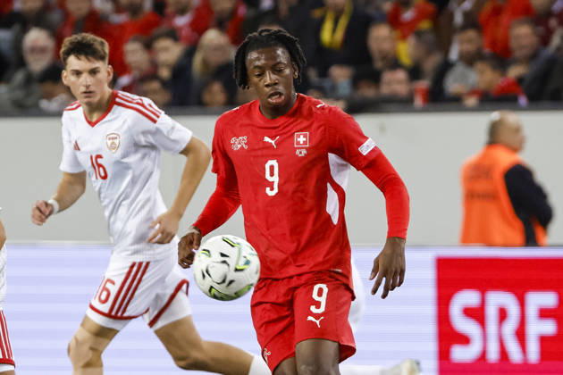 Johan Manzambi (Schweiz, 09) am Ball , Schweiz, UEFA , Nations League, Matchday 4, Schweiz vs. Nordmazedonien, 06.10.2026, Luzern Swissporarena Schweiz Copyright: xGrantxHubbsx