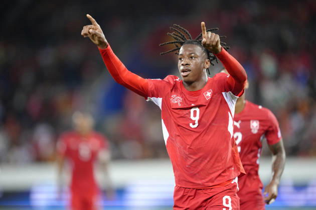 Luzern, Switzerland - October 06: Johan Manzambi (9 SUI) celebrates his goal during the UEFA Nations League match between Switzerland and North Macedonia at thermoplan arena on October 06, 2026 in Luzern, Switzerland. Copyright: xKjetilxWaberx xSPPx Sportspressphoto_SPR247346