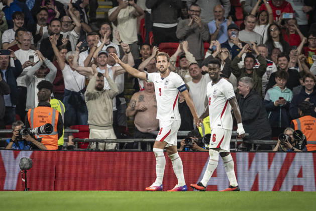 RECORD DATE NOT STATED 6th October 2026; Wembley Stadium, London, England; UEFA Nations League Football, England versus Czech Republic; Harry Kane of England celebrates after scoring in the 57th minute to make the score 3-0 GodfreyxPitt