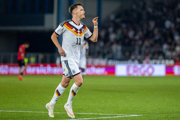 Dzenan Pejcinovic (Deutschland U21, U 21 11) jubelt ueber das Tor zum 2:0 GER, Deutschland (GER) vs. Georgien (GEO), Fussball, UEFA U21 EM-Qualifikation, Gruppe F, 13. Spieltag, Spielzeit 2026 2027, 06.10.2026 GER, Deutschland (GER) vs. Georgien (GEO), Fussball, UEFA U21 EM-Qualifikation, Gruppe F, 13. Spieltag, Spielzeit 2026 2027, 06.10.2026 Bielefeld Copyright: xEibner-Pressefoto JanxRollingerx EP_JSK