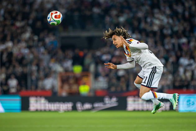Wael Mohya (Deutschland U21, U 21 21) im Kopfball GER, Deutschland (GER) vs. Georgien (GEO), Fussball, UEFA U21 EM-Qualifikation, Gruppe F, 13. Spieltag, Spielzeit 2026 2027, 06.10.2026 GER, Deutschland (GER) vs. Georgien (GEO), Fussball, UEFA U21 EM-Qualifikation, Gruppe F, 13. Spieltag, Spielzeit 2026 2027, 06.10.2026 Bielefeld Copyright: xEibner-Pressefoto JanxRollingerx EP_JSK