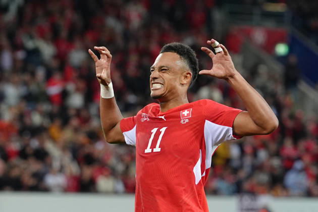 Luzern, Switzerland - October 06: Dan Ndoye (11 SUI) celebrates his goal during the UEFA Nations League match between Switzerland and North Macedonia at thermoplan arena on October 06, 2026 in Luzern, Switzerland. Copyright: xKjetilxWaberx xSPPx Sportspressphoto_SPR247354
